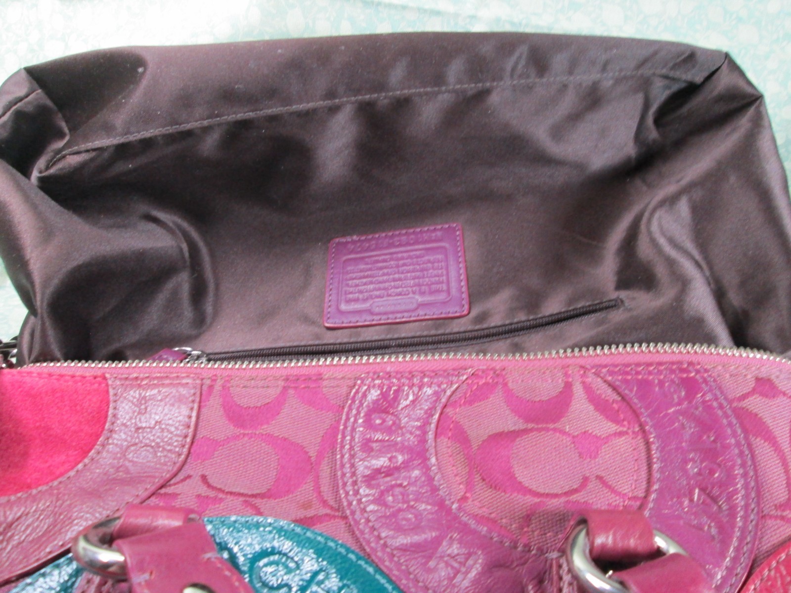 Authentic COACH Patchwork Ashley Satchel Handbag / F15474 / Fuchsia Plum Teal