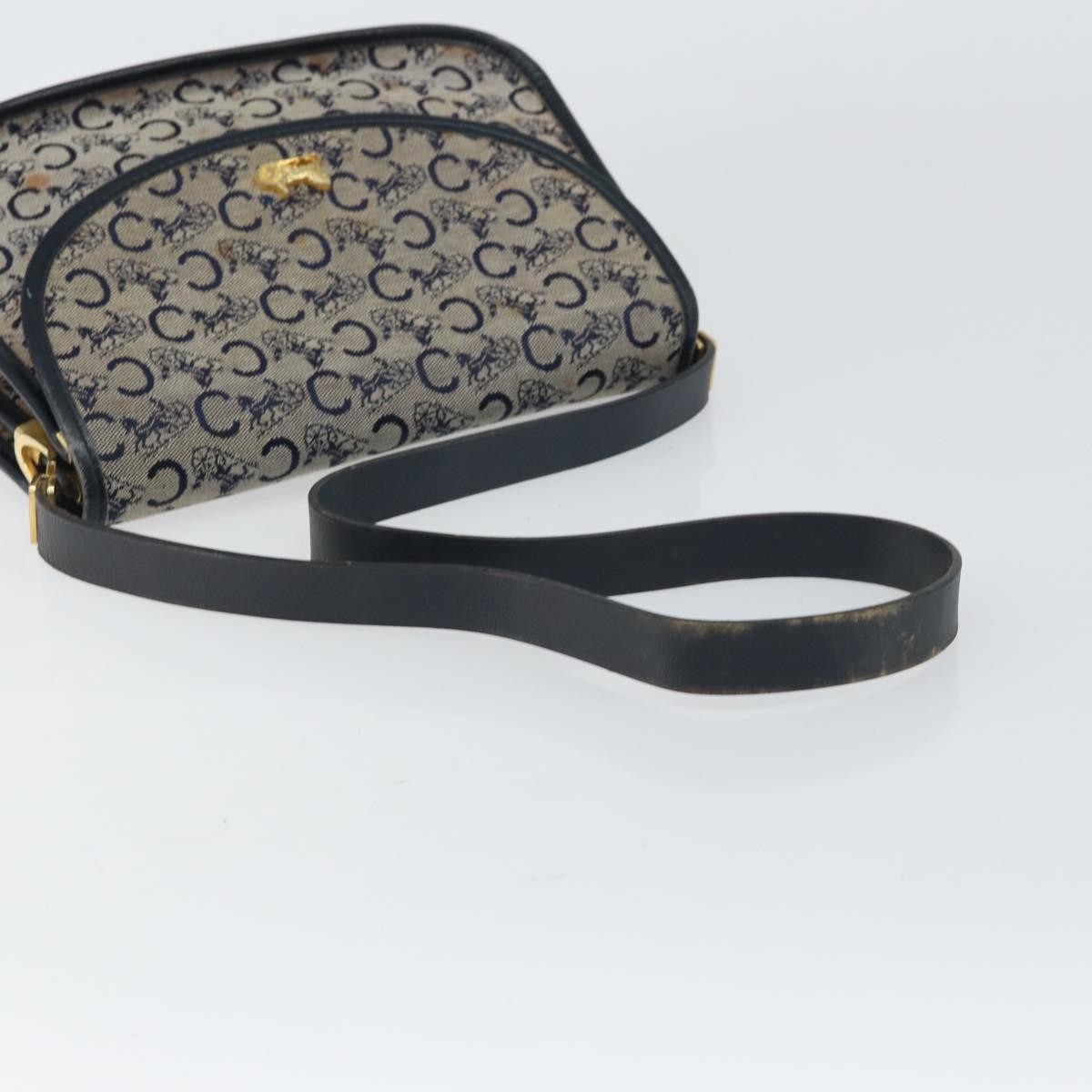 CELINE C Sulky Shoulder Bag Canvas Navy Gold Auth 161412