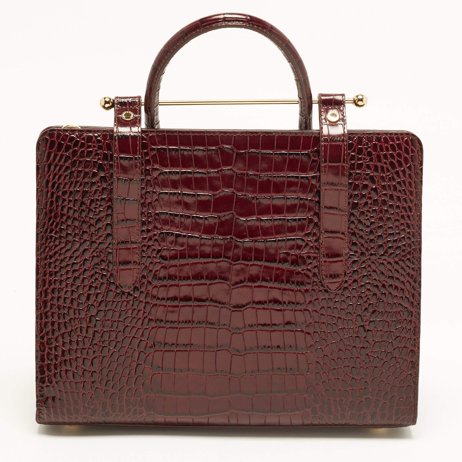 Strathberry Midi Burgundy Croc Embossed Leather Tote