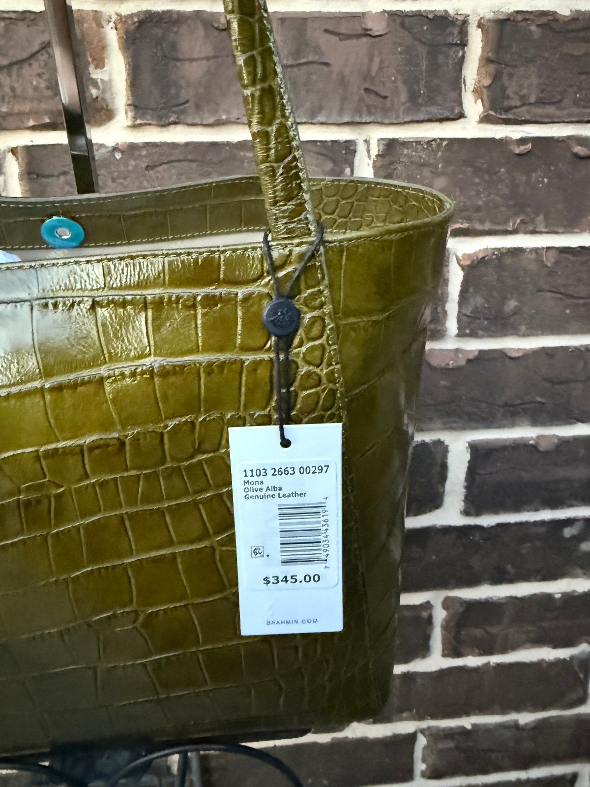 NWT $345 Brahmin Mona Olive Alba Shoulder Tote Leather light weight green