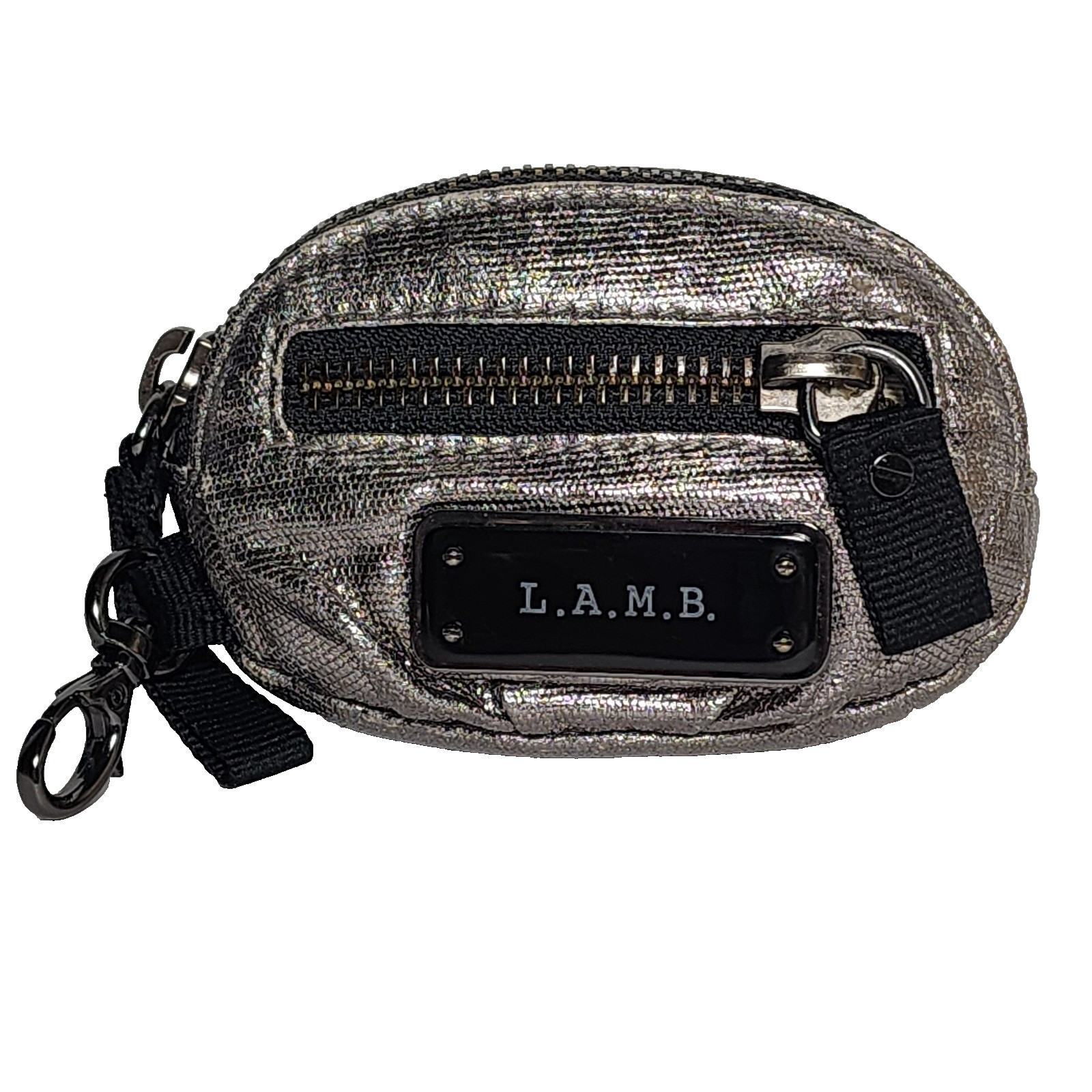 L.A.M.B. Gwen Stefani Silver Metallic Mini Pouch Bag Edgy Rocker Purse Accessory