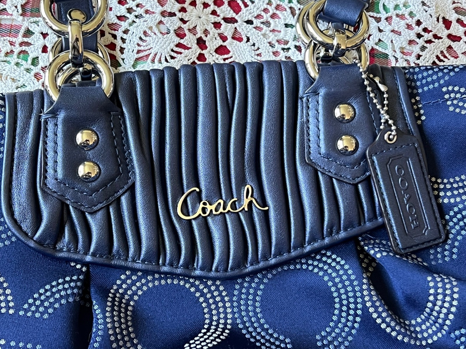 COACH Blue ASHLEY Dotted Op Art Satchel HandBag Purse G1282–F20056
