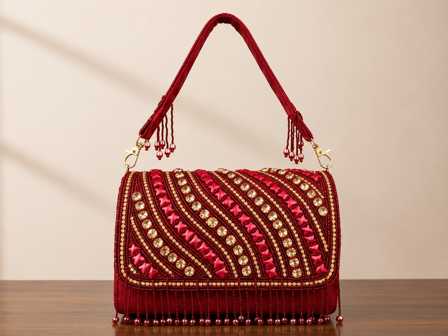 LuxeNest White Pearl Beaded Floral Evening Shoulder Bag Wedding Party Handbag