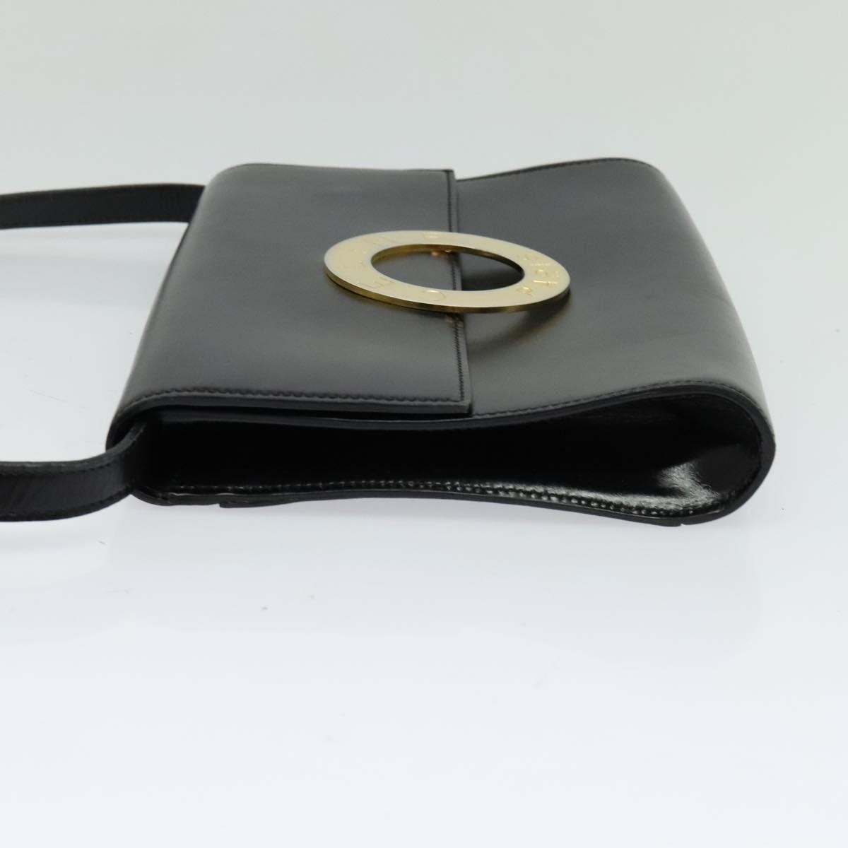 CELINE Circle Shoulder Bag Leather Black Gold Auth 118035