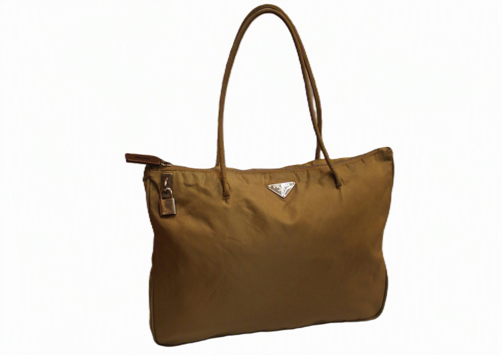 PRADA Milano Beige Tessuto Nylon Shoulder Bag Hand Bag Tote Bag Italy