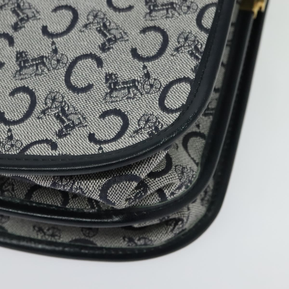 CELINE C Sulky Shoulder Bag Canvas Navy Gold Auth 129708