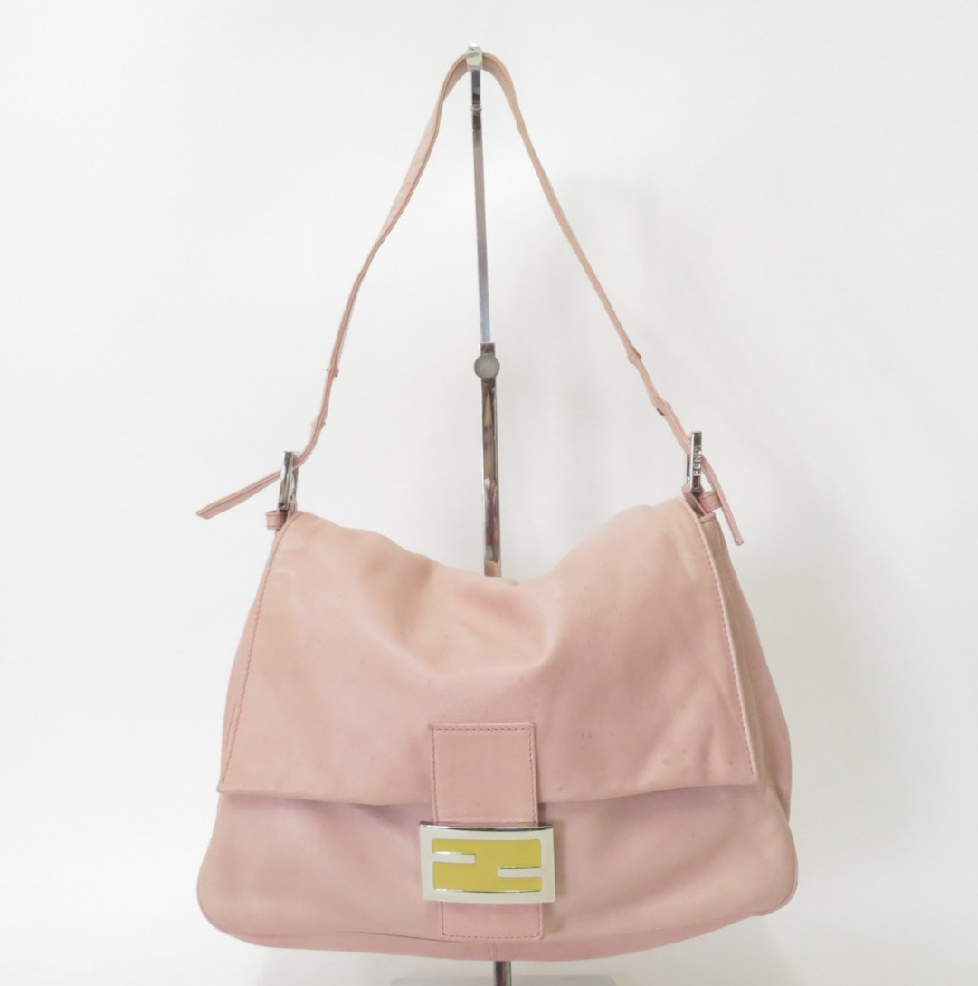 Authentic FENDI Mamma Baguette Lambskin Leather Shoulder Bag Hand Bag I#50204