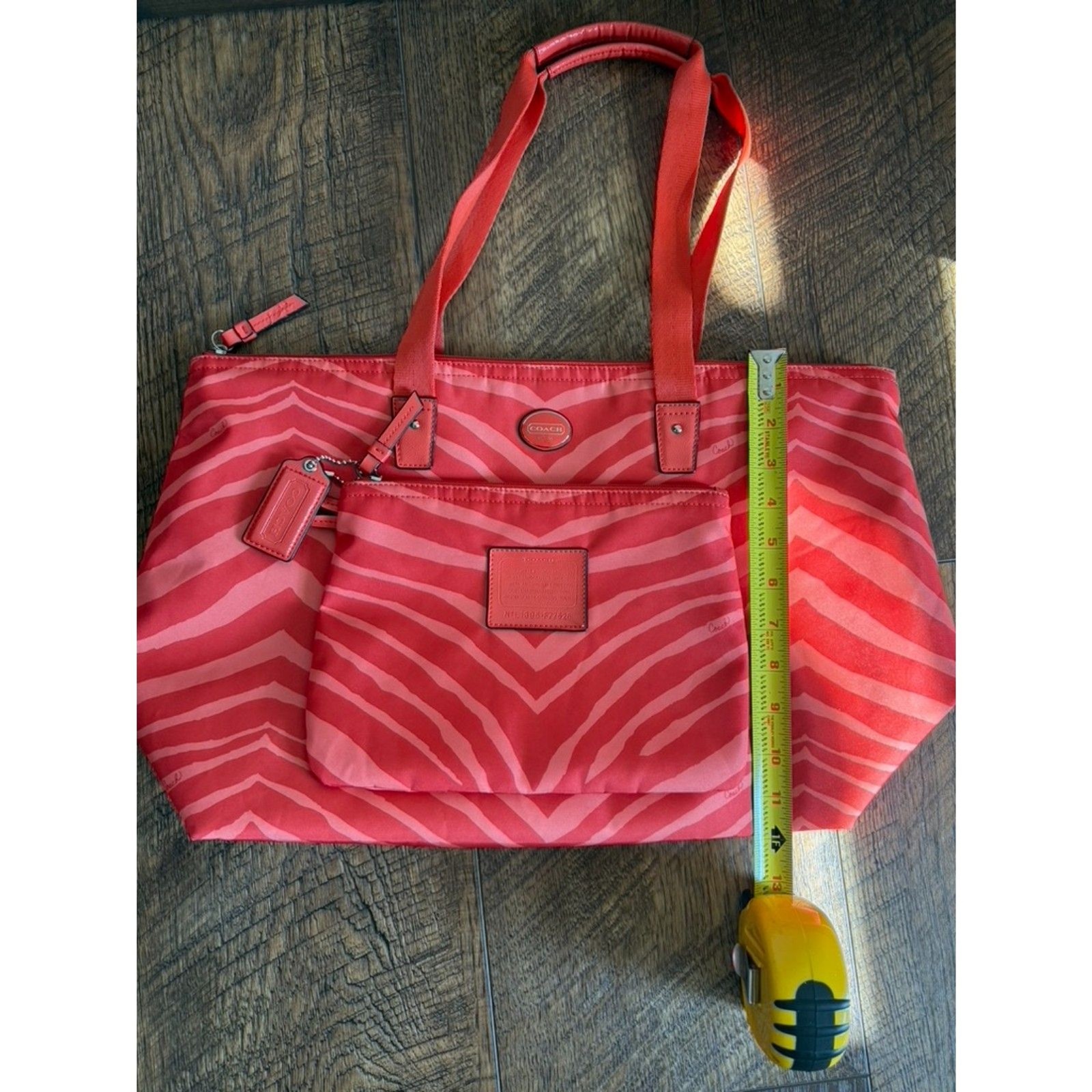 Coach Getaway Zebra Print Packable Weekender Tote with Matching Pouch