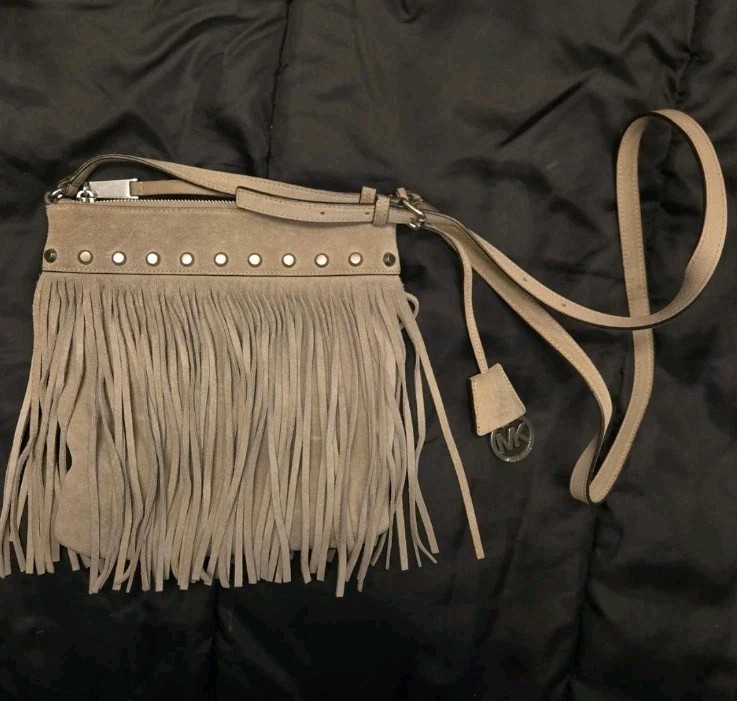 Michael Kors beige suede fringe Crossbody