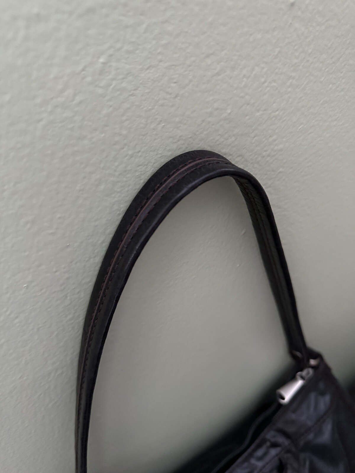 VTG Y2K Leather Hobo Zip Top Shoulder Bag Purse Dark Gray Black Brown Stitching