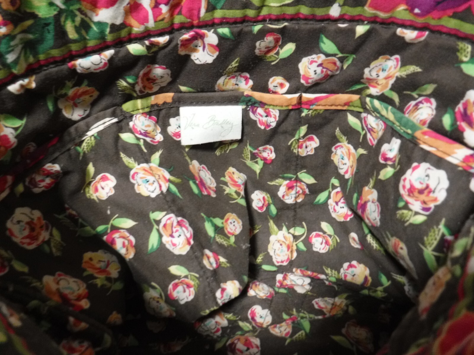 Retired Vera Bradley English Rose Handbag Toggle Button Tote Style Bag Purse