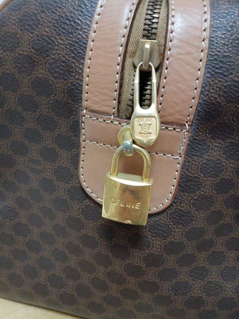 CELINE Macadam Boston Bag Brown PVC Leather Travel Luggage Bag Weekend Duffel