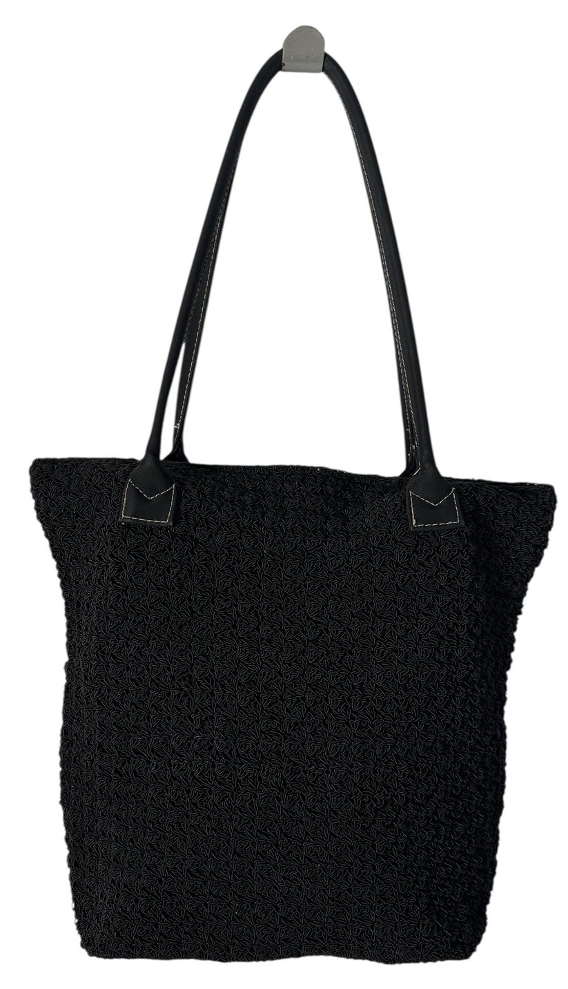 Vintage Black Knitted Lined Zipper Closure Lightweight Satchel Shoulder Bag Boho