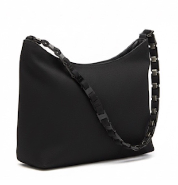 Salvatore Ferragamo Vara Chain Link Shoulder Bag Black Canvas Quiet Luxury