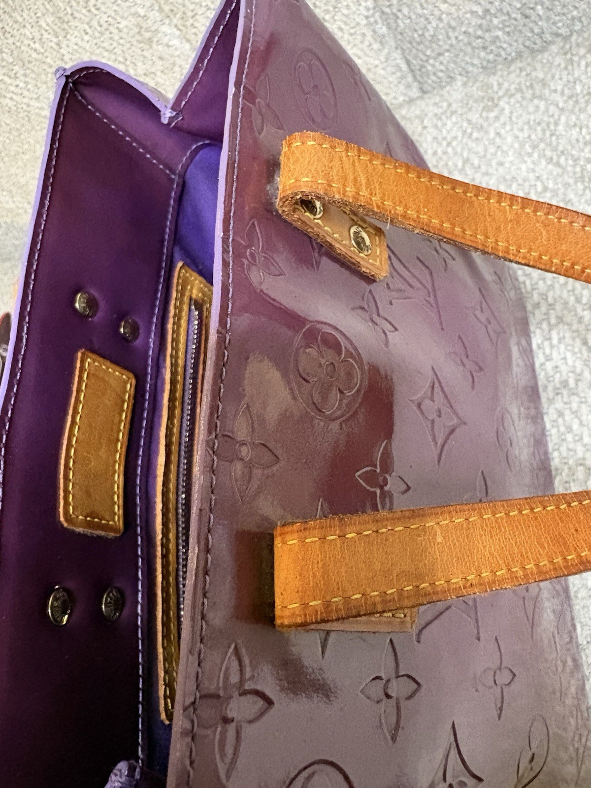 Louis Vuitton Vernis Patent Leather Purple Monogram Tote w/ Top Handles