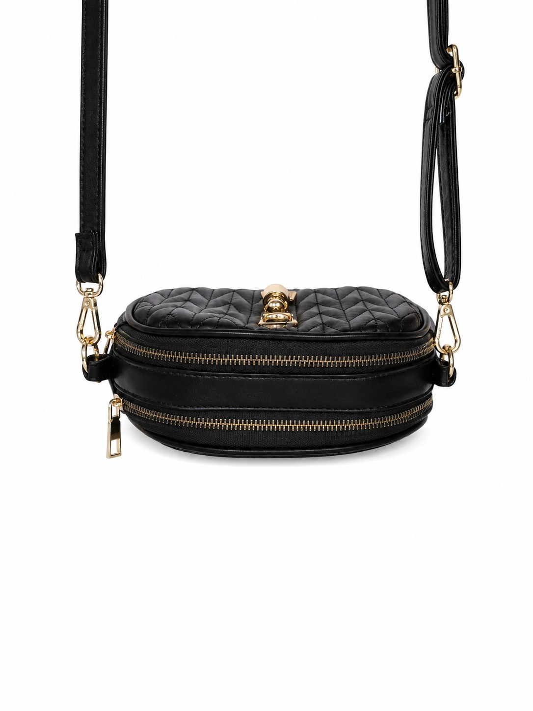 Women’s Black Quilted Faux Leather Crossbody Bag with Tassel – Elegant