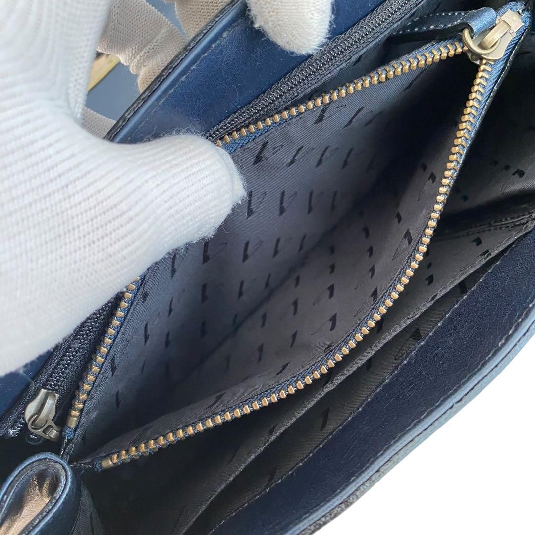 Tsuchiya Kaban Navy Leather Turn Lock Tote Bag Women Lightweight Auth