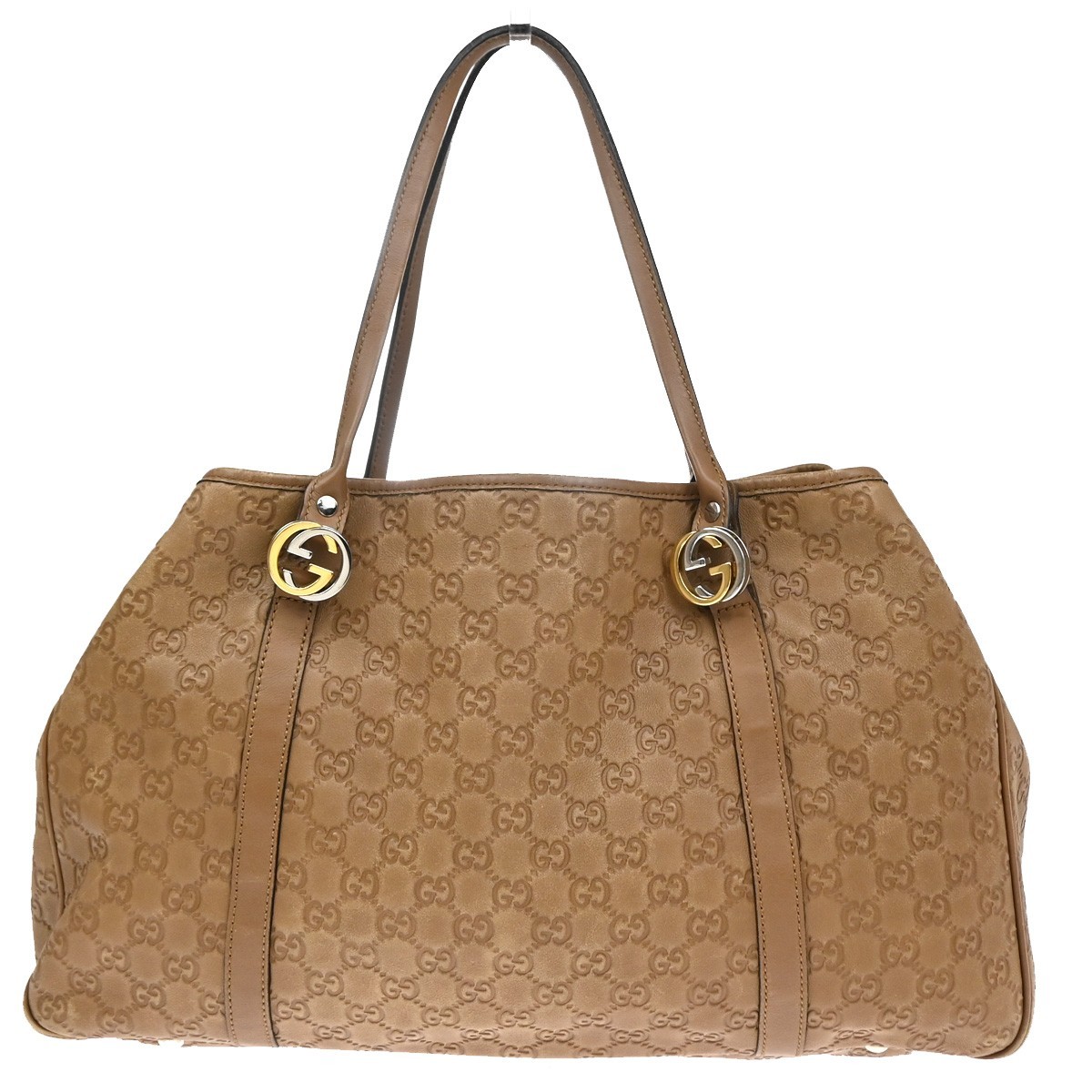 GUCCI Logo Twins Guccissima Shoulder Tote Bag Leather Brown Italy 80YJ201