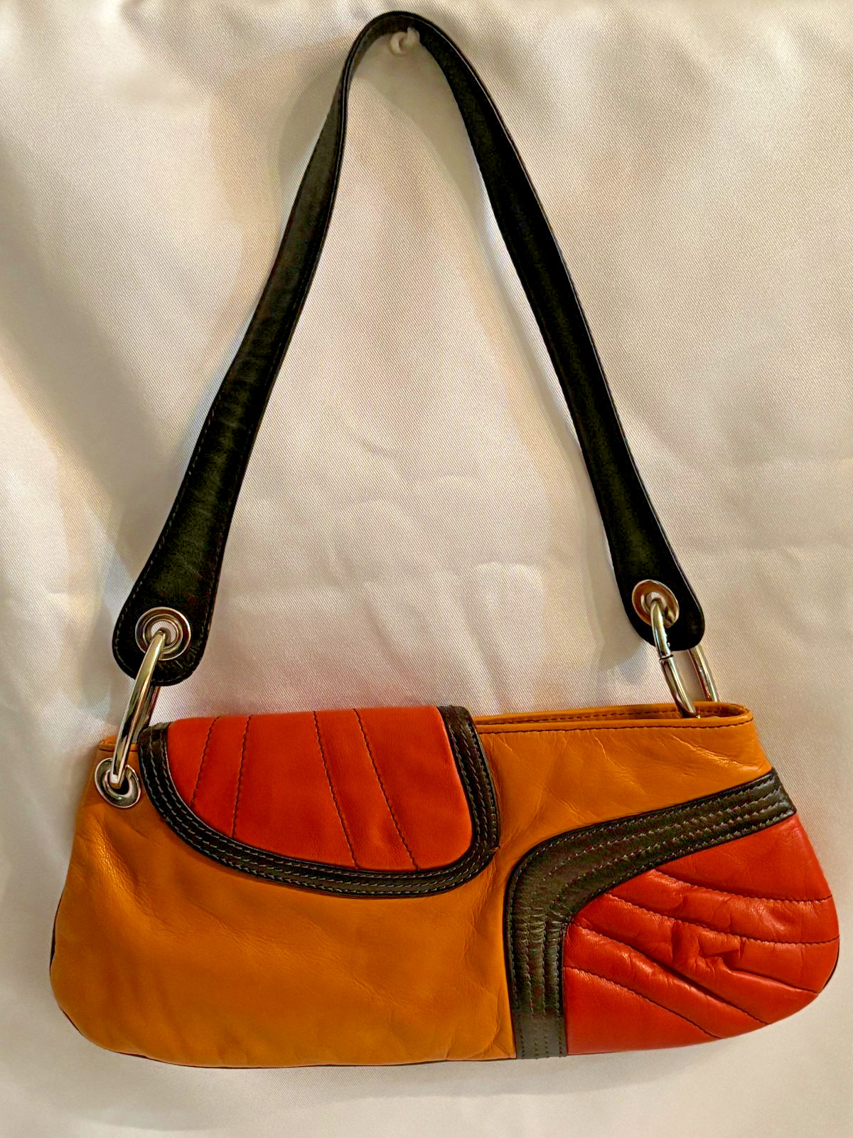 Authentic Roberto Cavalli Freedom Leather Shoulder Bag Italy Orange Y2K Rare