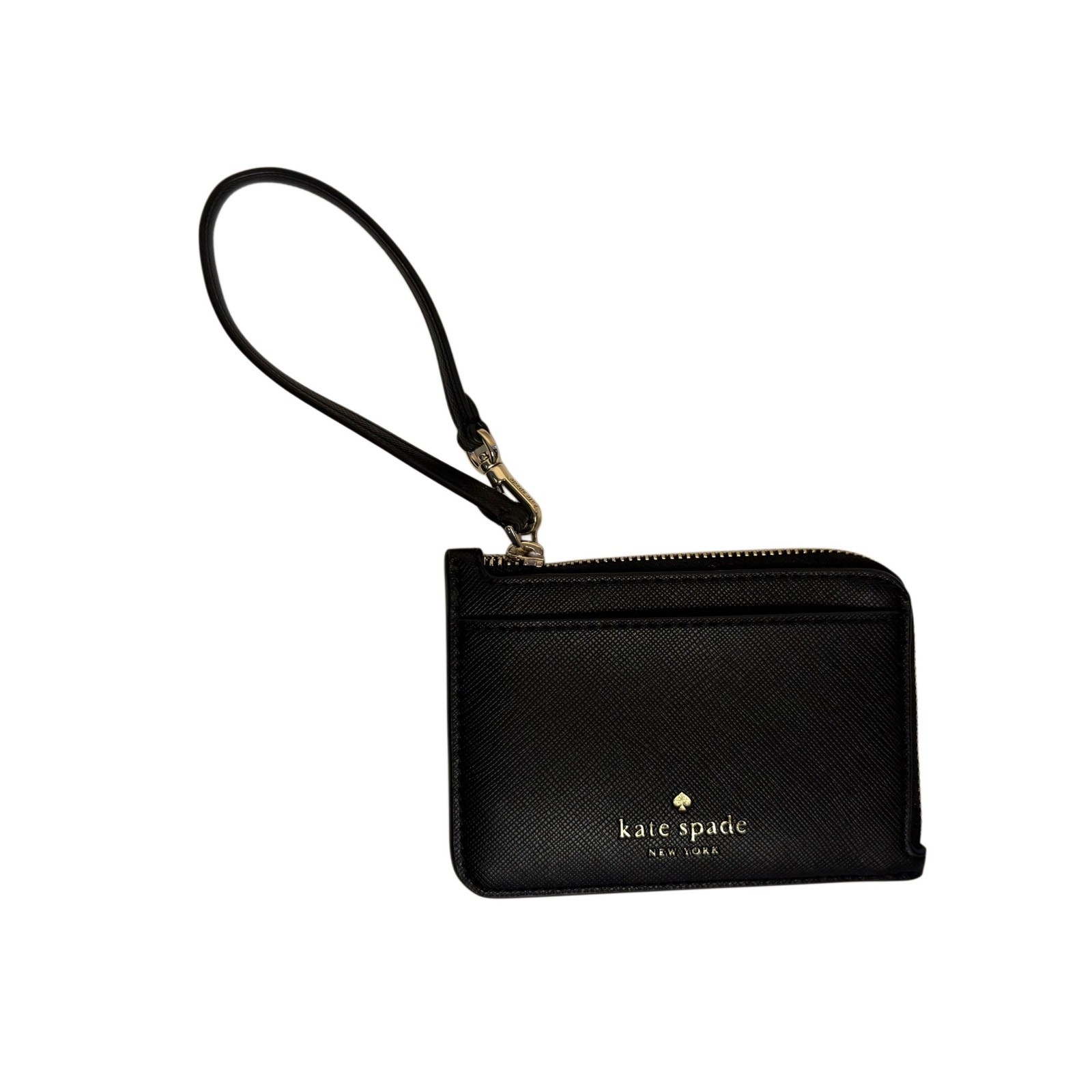Kate Spade New York Black Leather Wristlet Card Holder Zip Wallet Wrist Strap