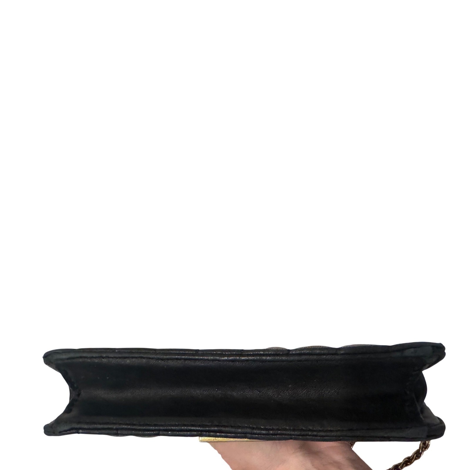 J.Crew Black Quilted Leather Crossbody Chain Strap Preloved 7.5×5.5×2″