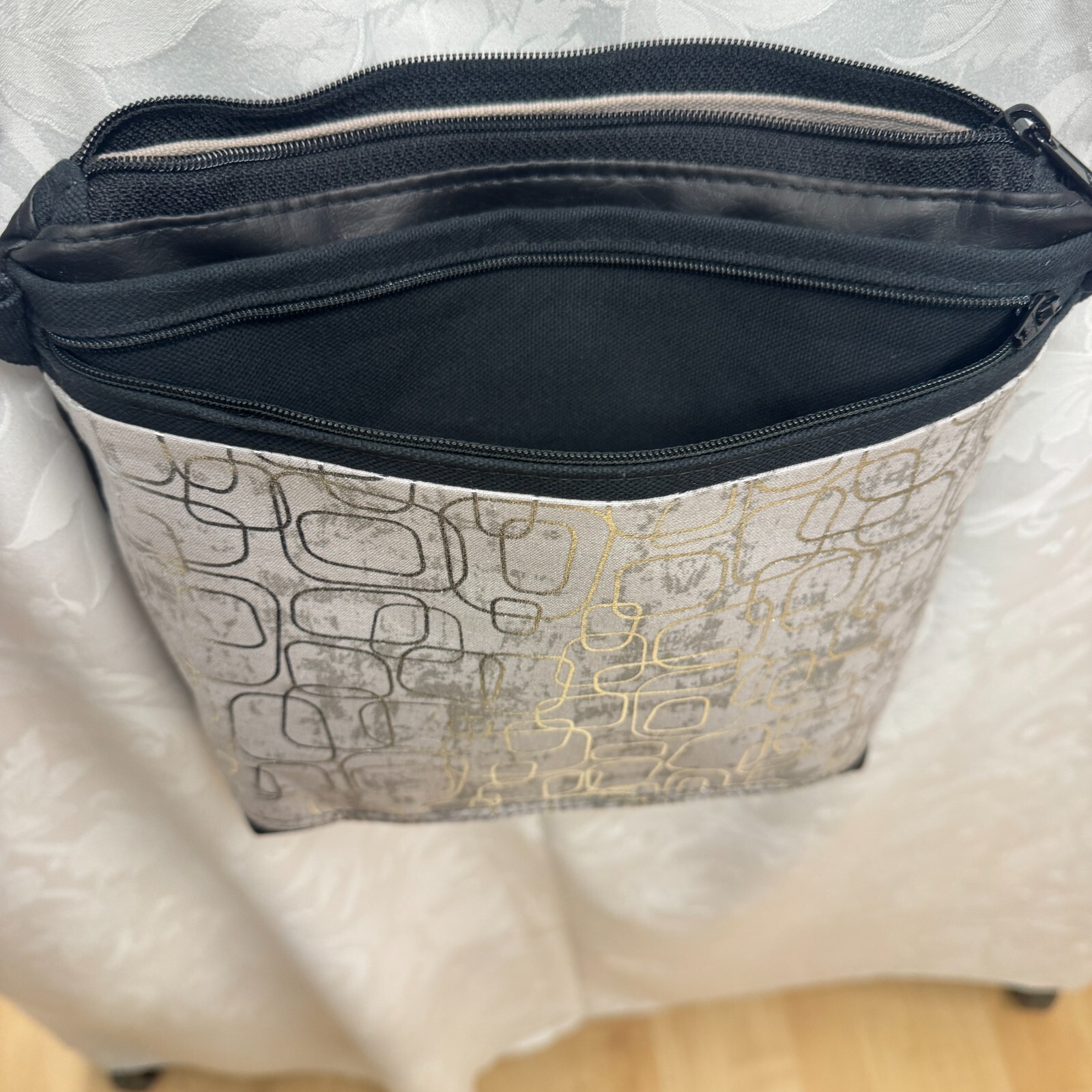 Custom Crossbody Gray Silver Handmade Fabric Canavs Adjustable Strap
