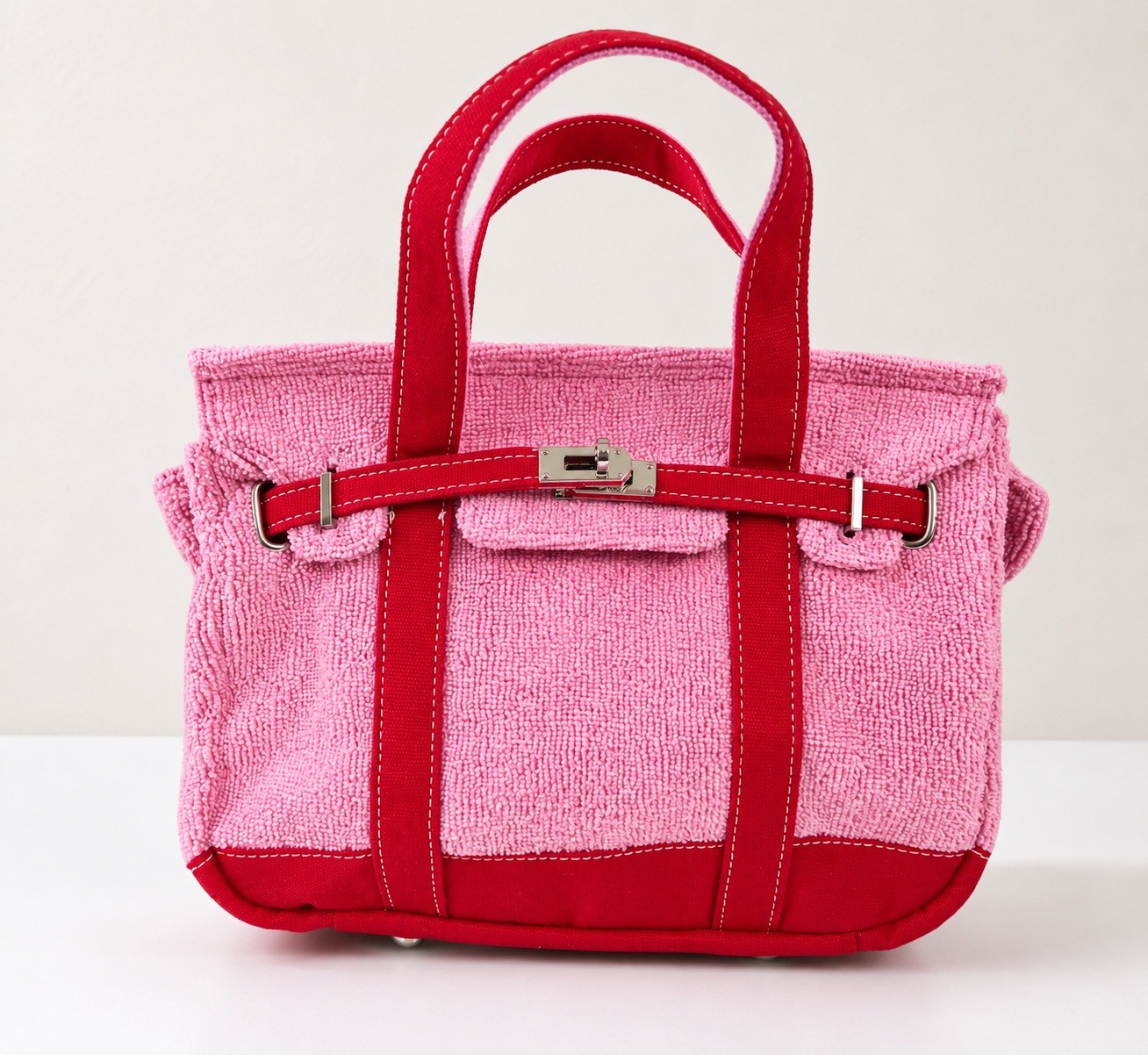NEW SUNWIN Mini TERRY CLOTH BOATKIN PINK/ RED BOAT TOTE BAG
