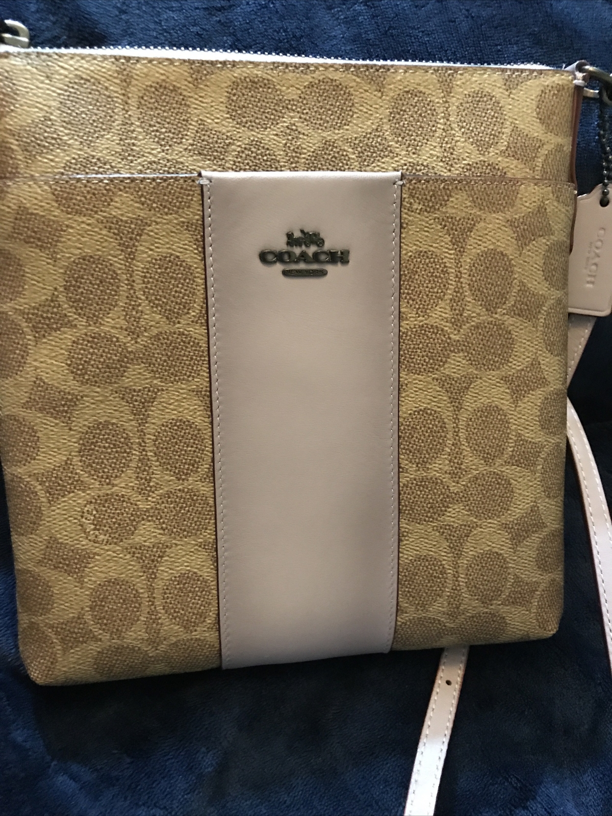 Coach Color Block Signature Tan Soft Lilac Kitt Crossbody 41321