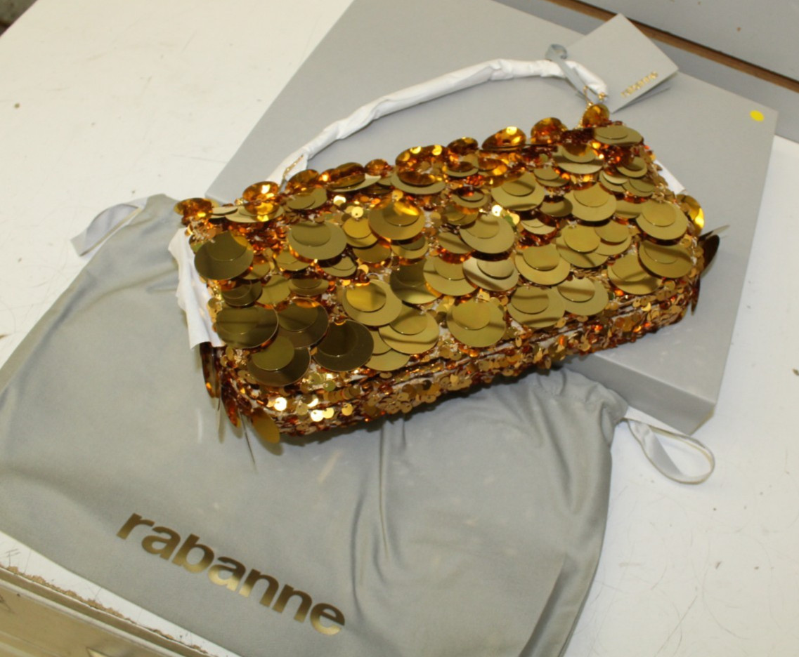Rabanne Sac a Main Sequin & Paillette Shoulder Bag P710 Gold Sparkle baguette
