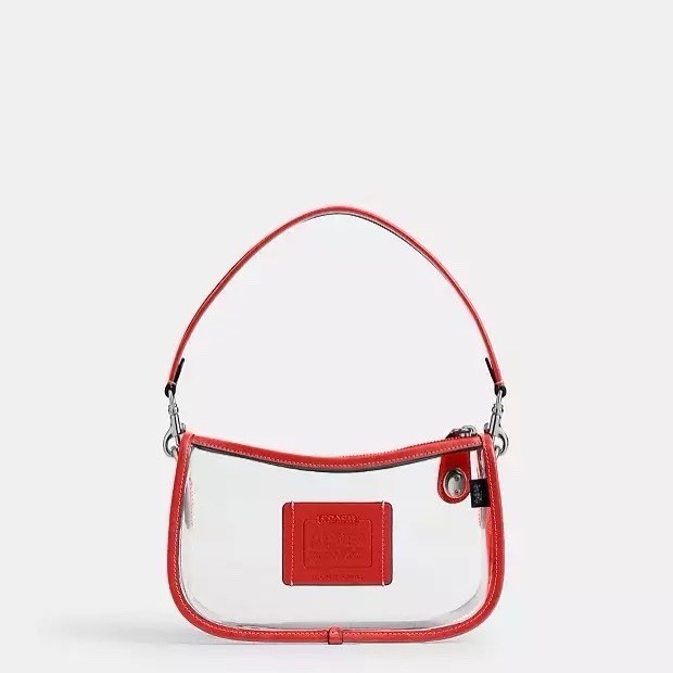 NWT Coach Stadium Swinger Bag Clear Coach with Dust Bag CBH13 Silver/Sport Red