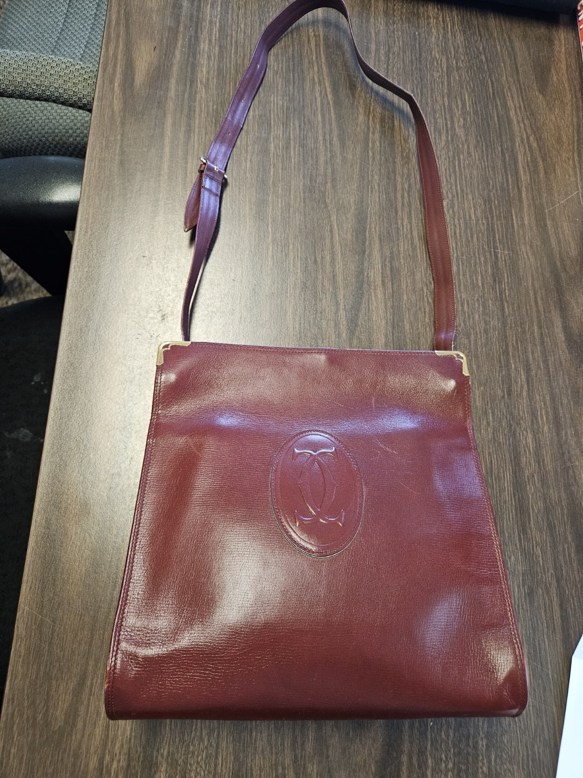 Vintage Cartier Les Must De Cartier Bordeaux Leather Shoulder Bag W/ COA READ!