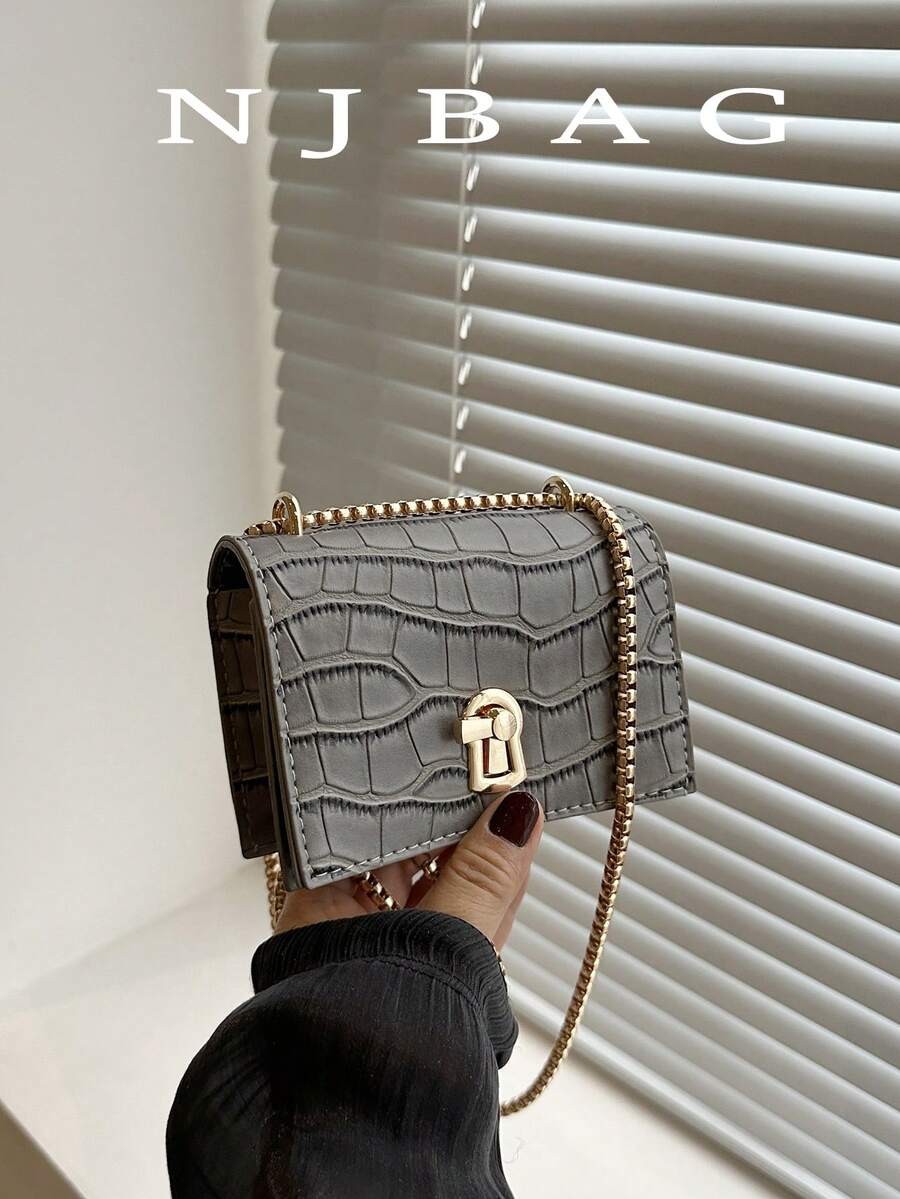 Mini Square Bag Turn Lock Chain Strap Fashionable Shoulder Crossbody Purse