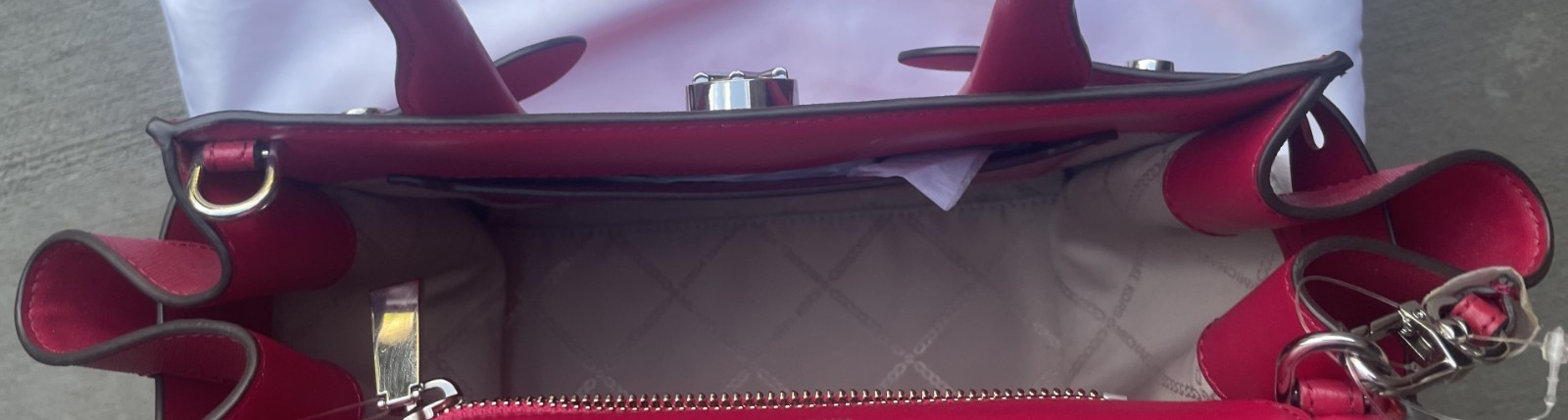 Michael Kors Carmen DK Raspberry Saffiano Leather Medium Flap Satchel Crossbody