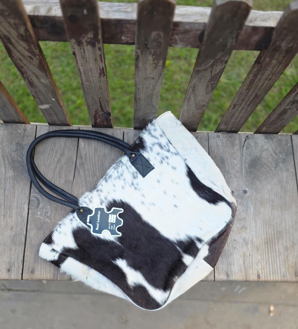 Handmade Cowhide Leather Shoulder Bag Western Hair on Tote handbag