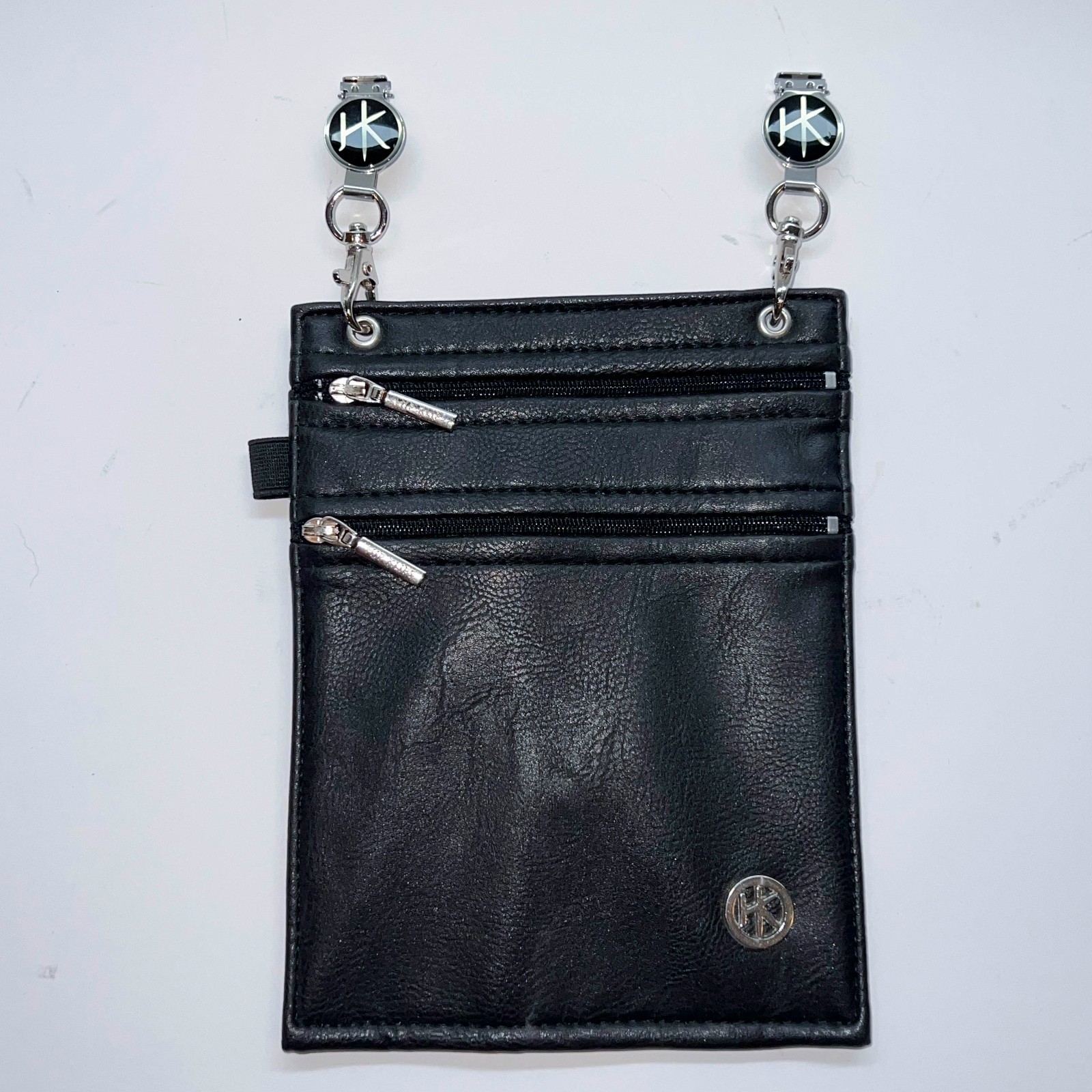 HipKlips Black Faux Leather with Silver Tone Accents – 3 Pockets – 7.75 x 5.75″