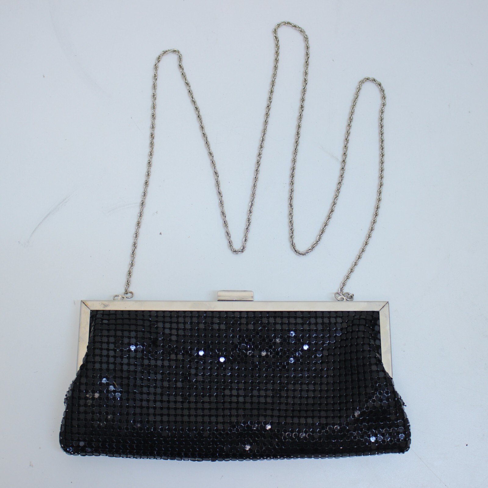 La Regale Chrome & Black Beaded Clutch Purse Evening Bag Vintage