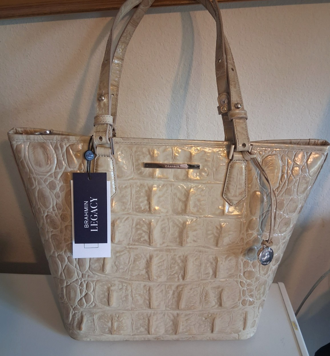 Brahmin Asher Champagne Orinoco Embossed Leather Tote NWT $385