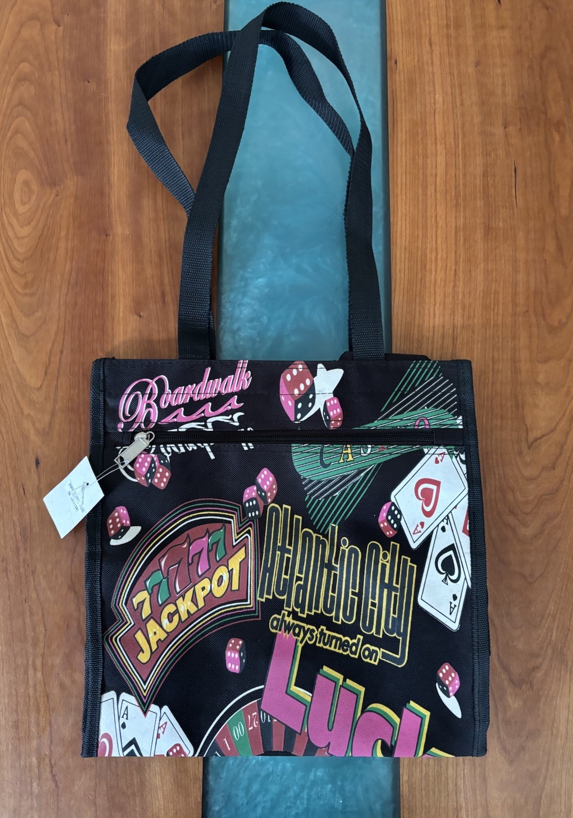 Large Atlantic City NJ Canvas Tote Bag – Casino Gambling Jackpot 777 Graphic NWT