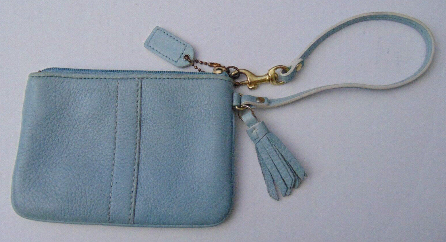 Coach light blue pebble leather 4X6 inch wristlet