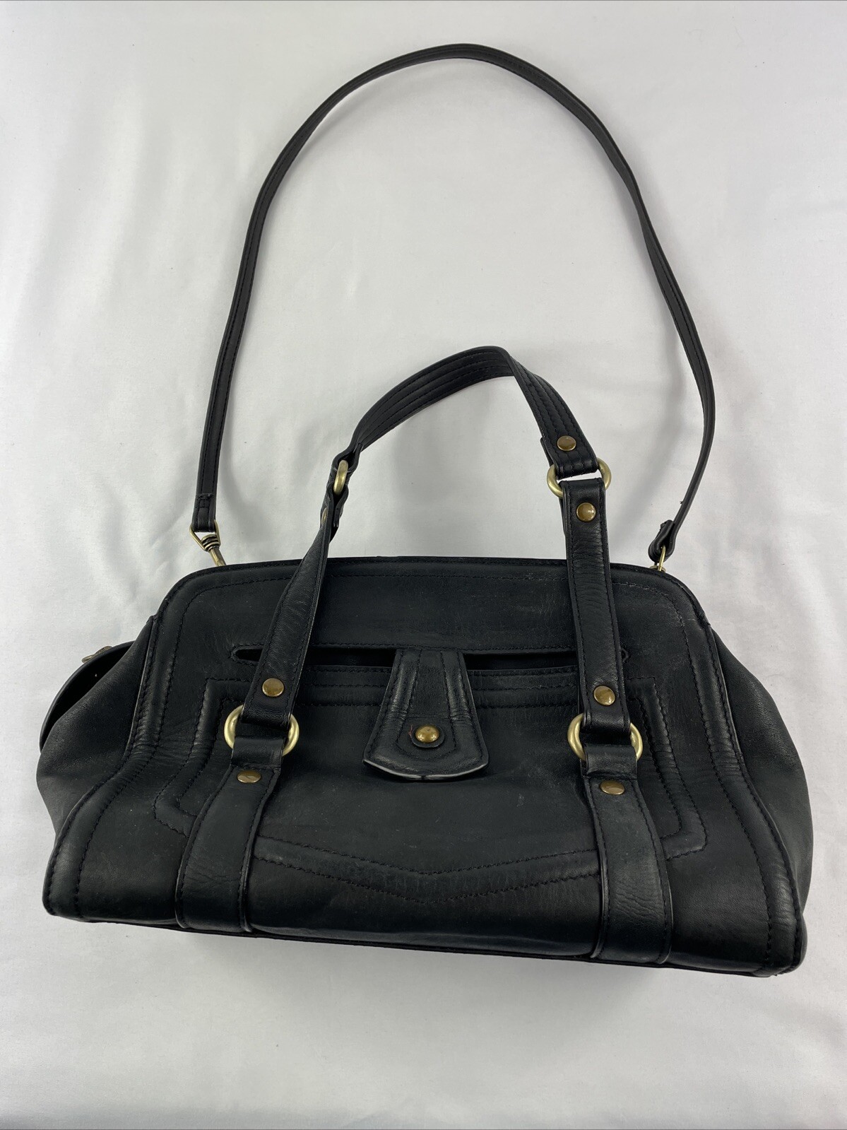 Rolf’s Small Black Handbag Genuine Leather Double Handle Purse