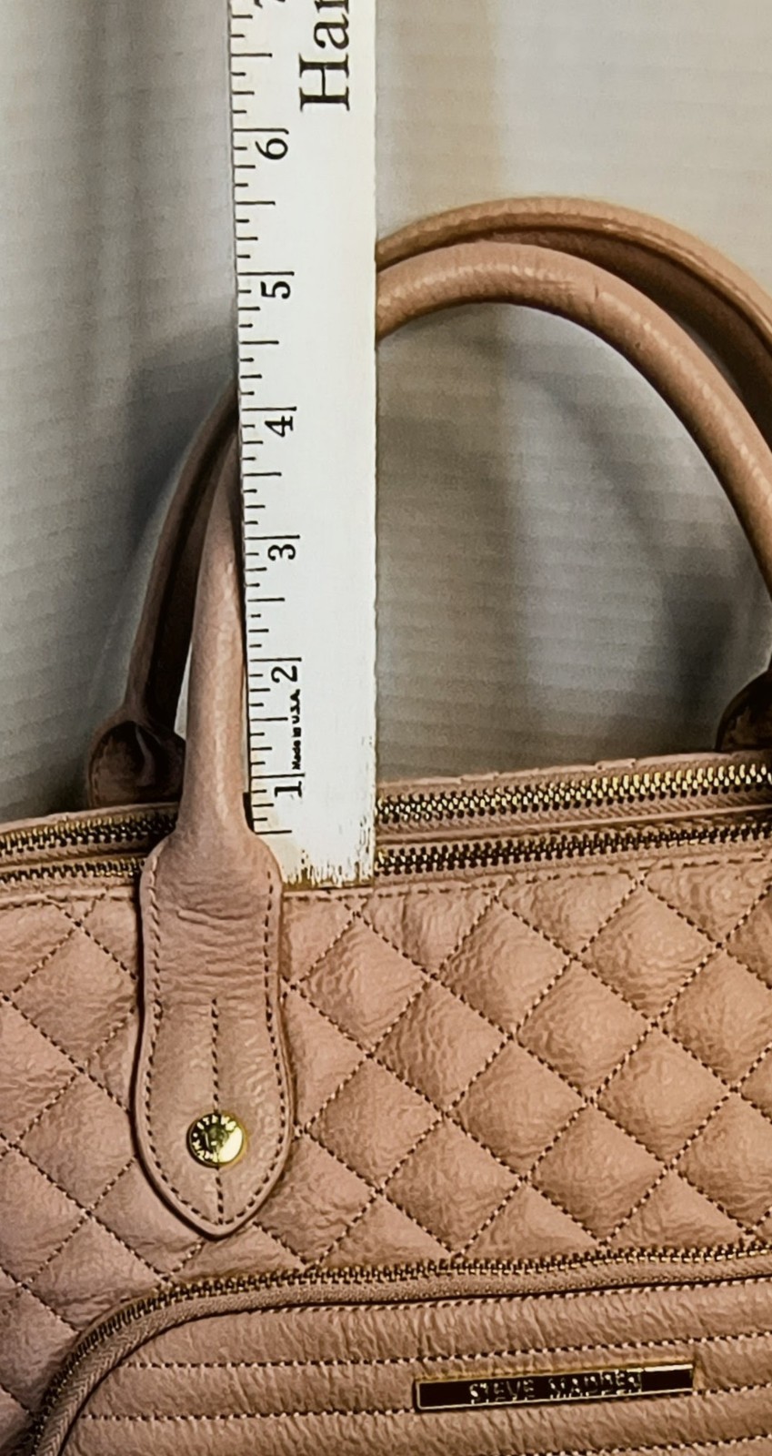 Steve Madden blush pink quilted satchel bag double handles gold hardware