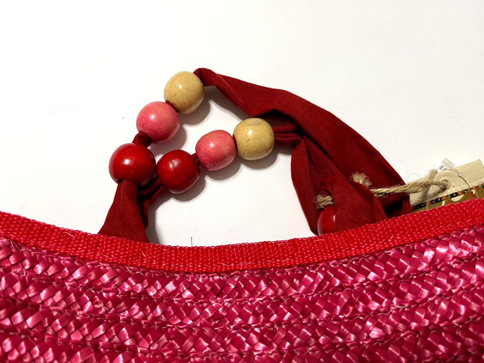 MADISON 88 New York City Women Cherry Straw Handbag Tote Round Wood Bead NEW TAG