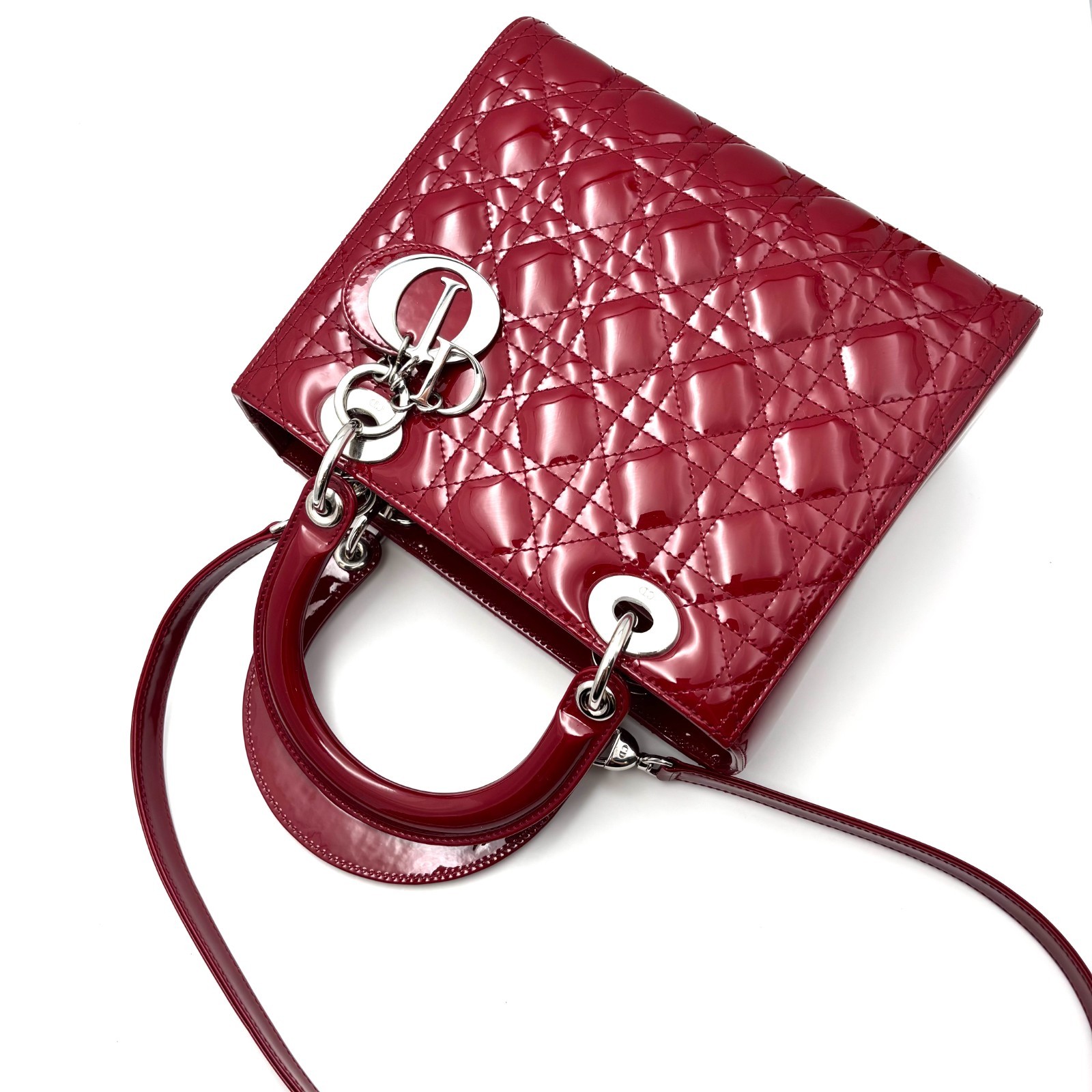 Dior Patent Cannage Medium Lady Dior Red/ j11897