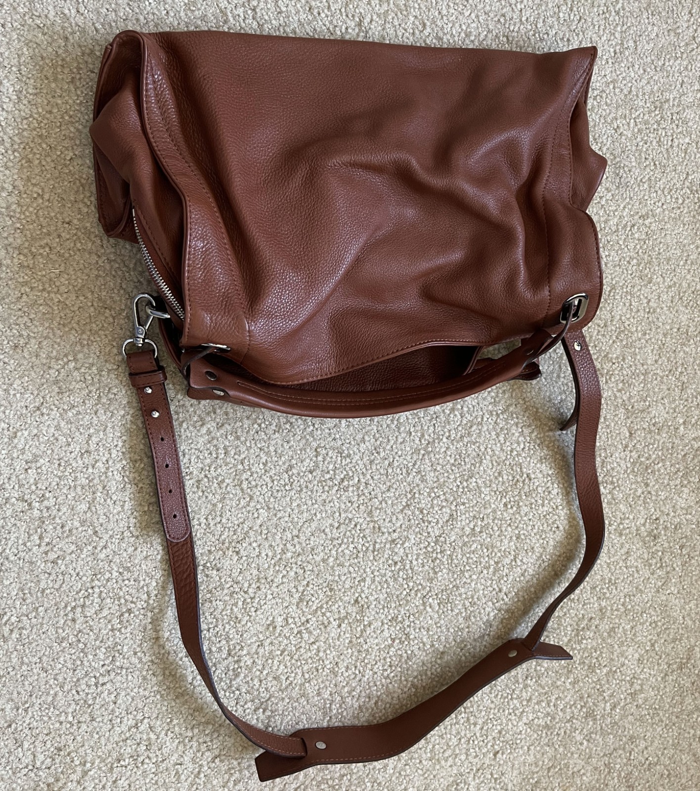 Nice SANDRO Brown Pebbled Leather Suede Detail Shoulder Hand Carry Bag NY FreePU
