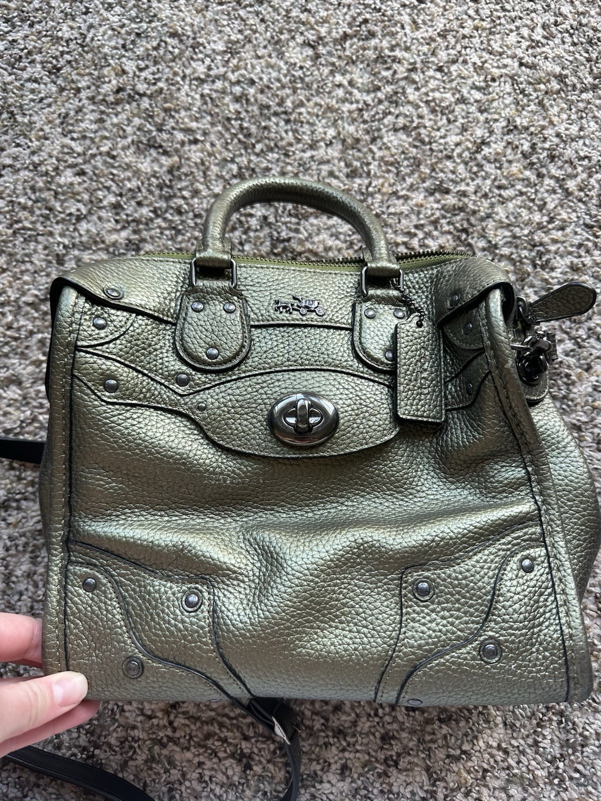 COACH Metallic Pebble Leather Mini Rhyder 33 QB/Metallic Green 36105 $425