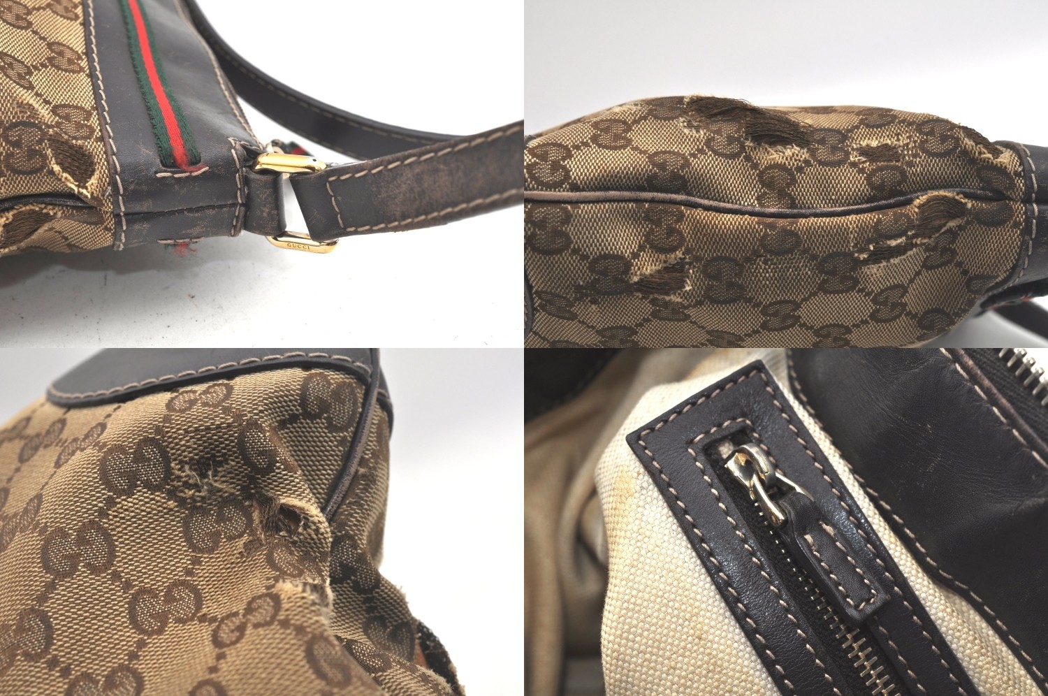Auth GUCCI Web Sherry Line Shoulder Bag GG Canvas Leather PVC Brown 2Set AB228