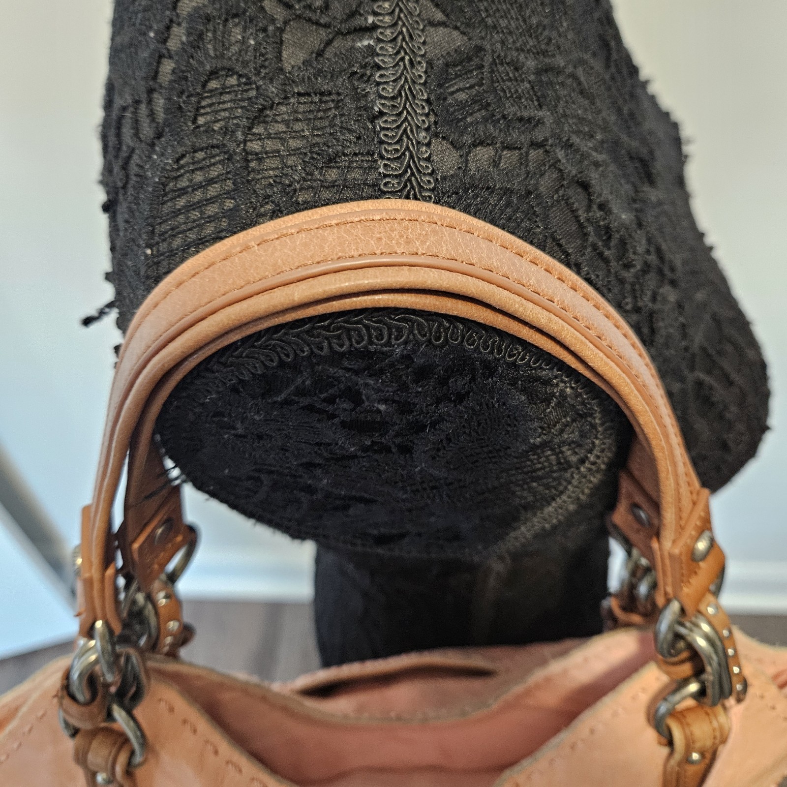 THE SAK 16″ Solid Pink Leather Bag Vintage Brown Strap Handbag Purse + Pockets