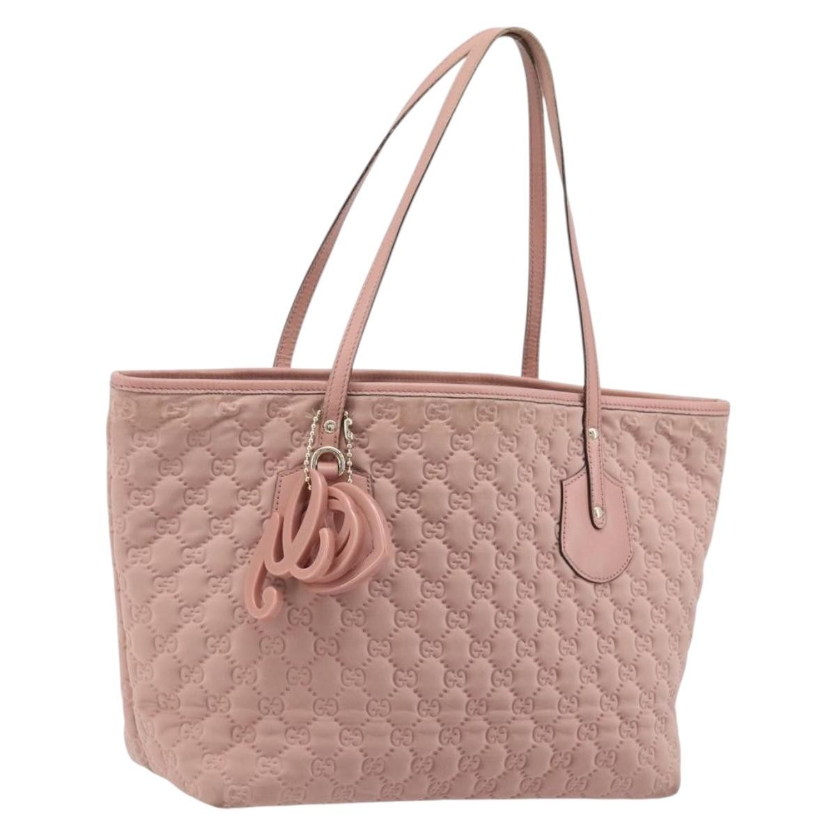 GUCCI GG Canvas Tote Bag Nylon Pink Gold 211976 Auth LNZ669