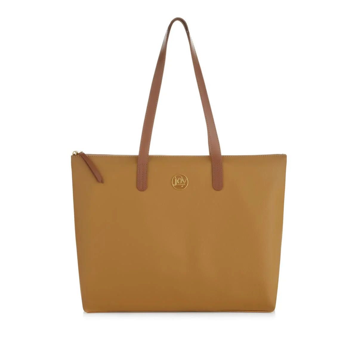 JOY Mangano Luxe Genuine Leather Handbag Tote Camel