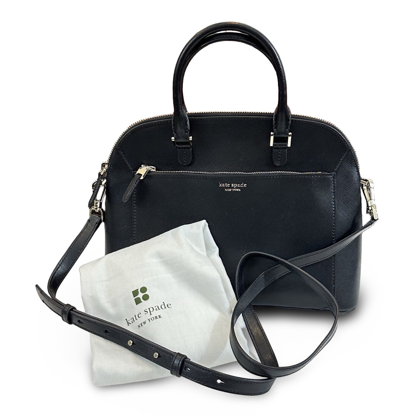 Kate Spade New York Louise Medium Dome Black Leather Satchel Bag and Dust Bag